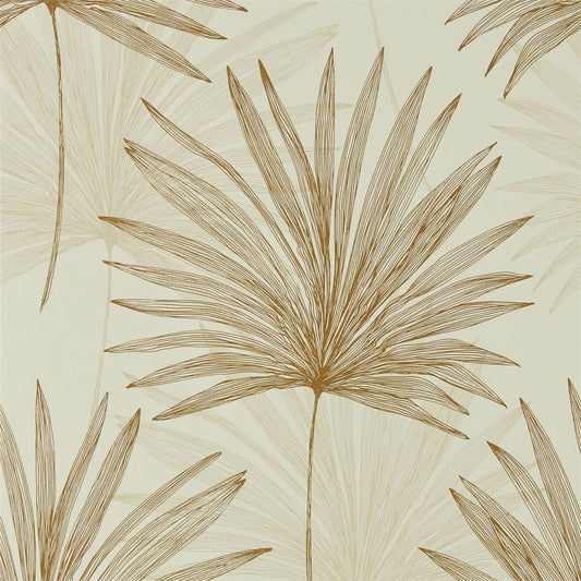 HARLEQUIN Mitende Wallpaper Leaves , Trees Oyster,Gold  Rotary Printed Wallpaper - HMIW112228