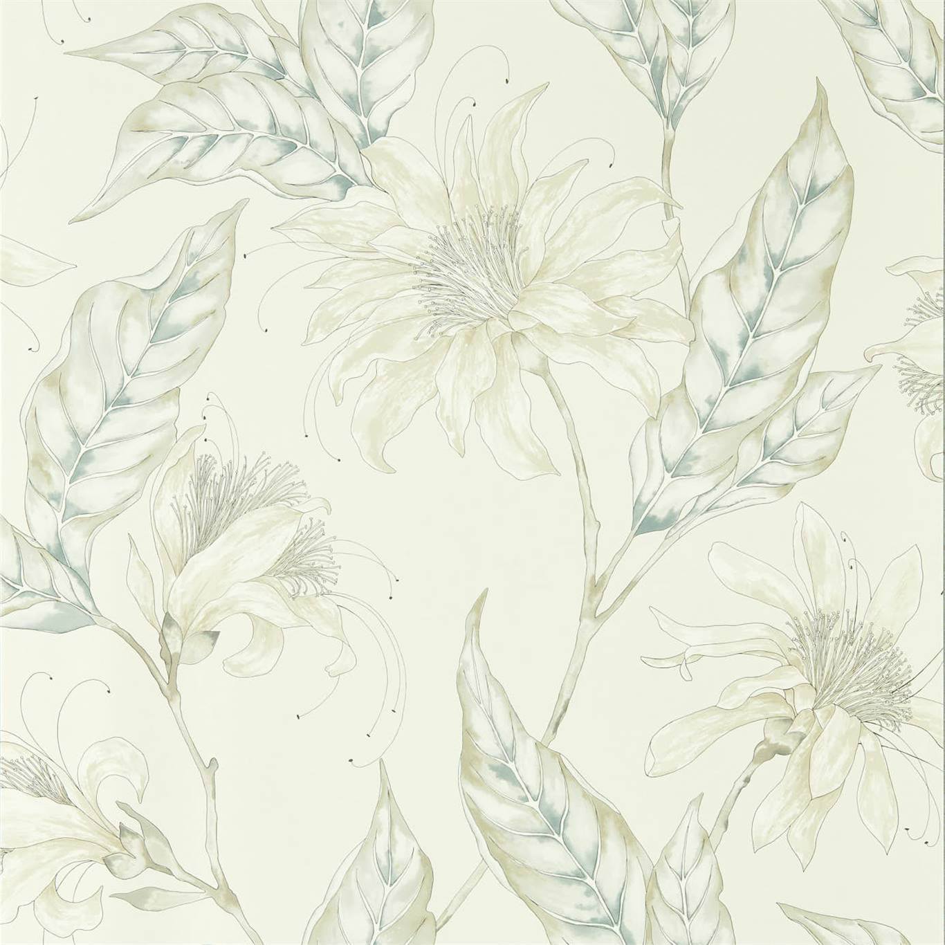 HARLEQUIN Ananda Wallpaper Contemporary, Floral Pearl  Rotary/Gravure Wide Width Printed Wallpaper - HMIW112252