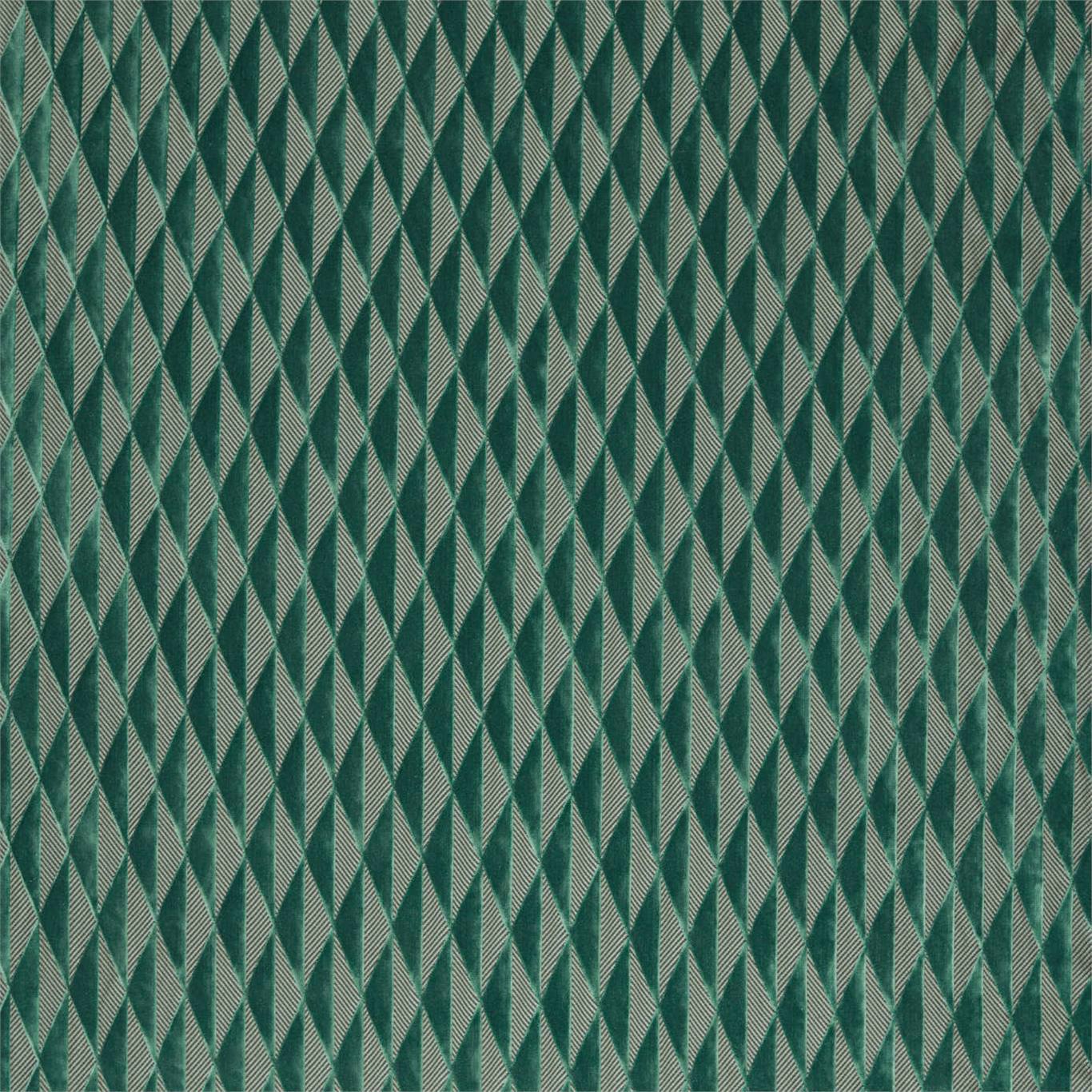 Teal and emerald green diamond-patterned woven fabric with a diagonal lattice.