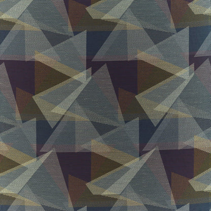 Geometric pattern of overlapping triangles in Aubergine and Gold on textured fabric.