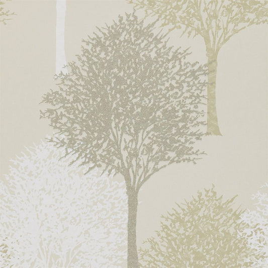 HARLEQUIN Entice Wallpaper Leaves , Trees Silver Putty and White  Gravure Printed Wallpaper - HMOM110096