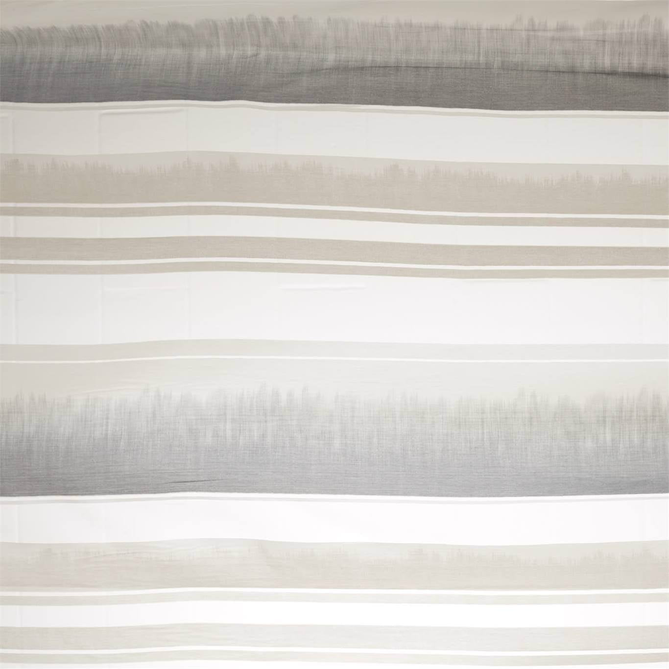 Gray and stone striped fabric with soft watercolor edges and wide horizontal bands.