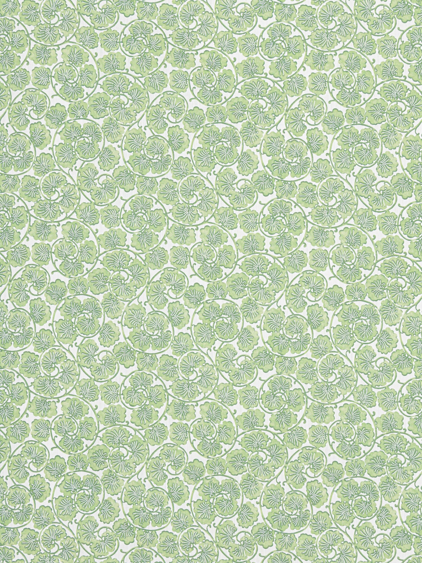 Light pale-green damask floral pattern with circular rosettes; seamless repeating textile design.