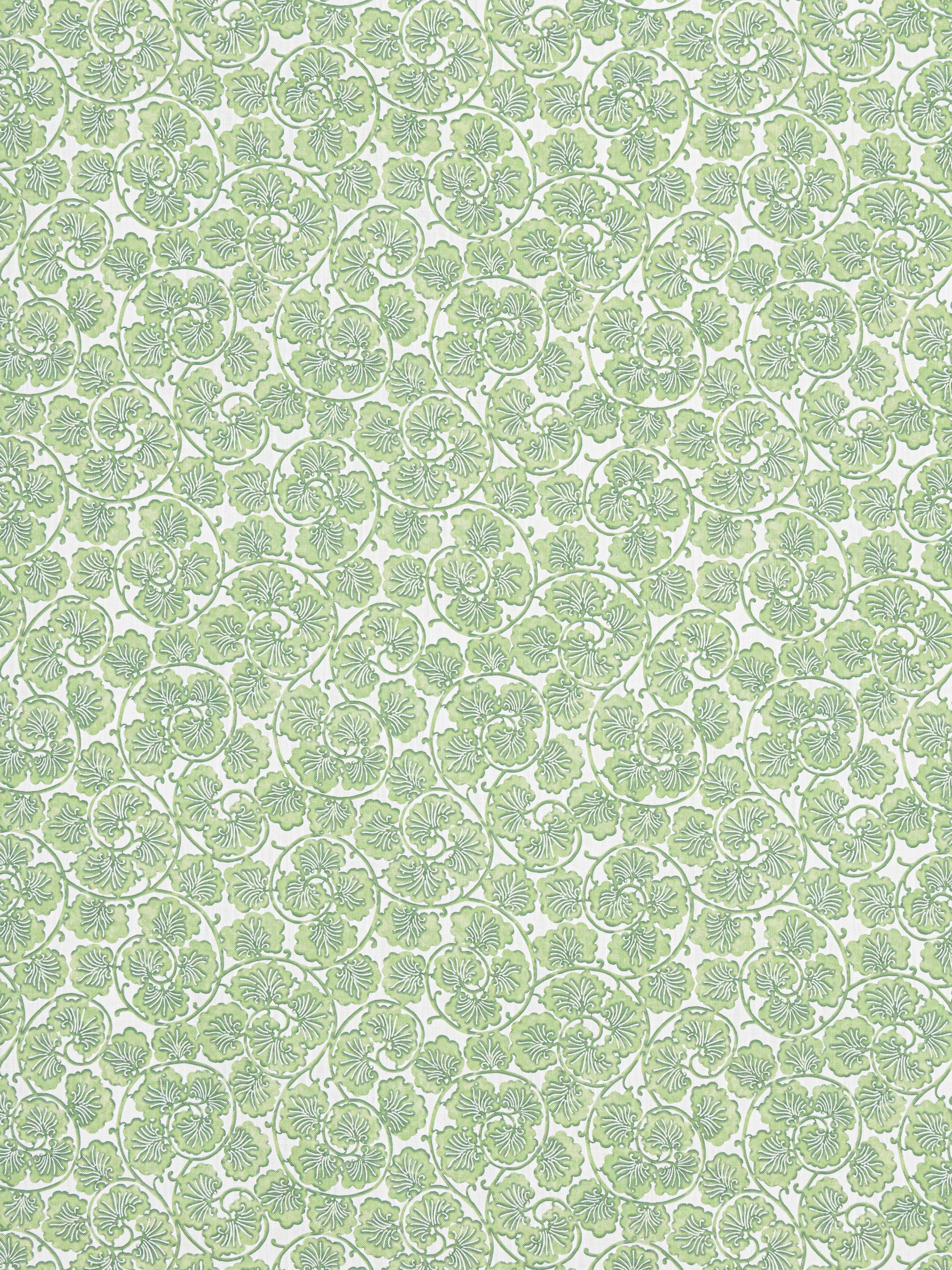 Light pale-green damask floral pattern with circular rosettes; seamless repeating textile design.
