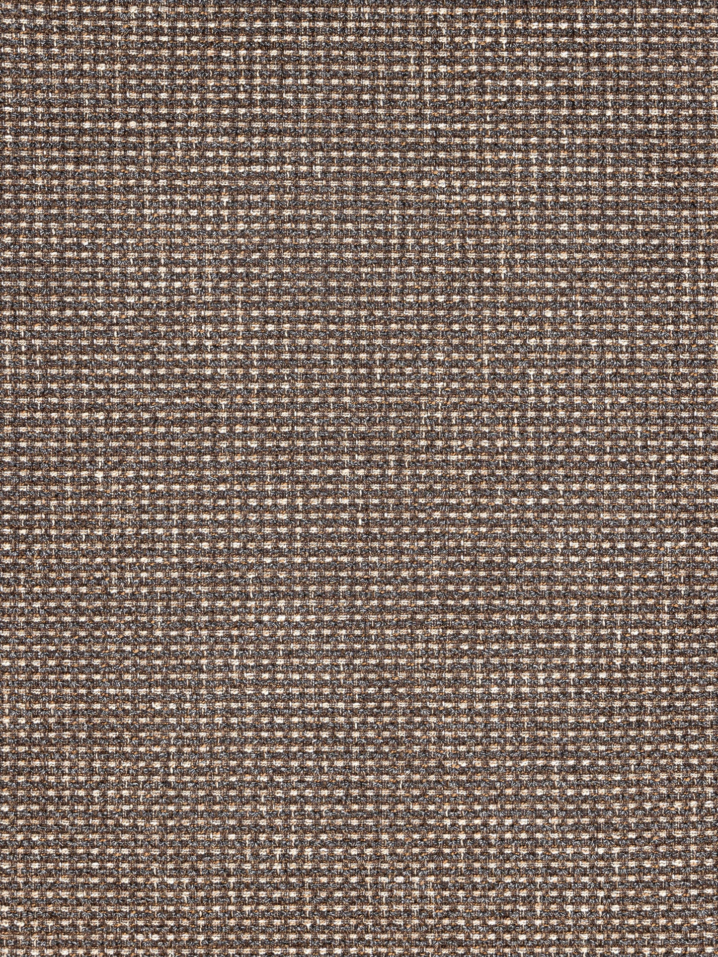 Brown and beige tweed fabric with tight weave and speckled texture, ideal for upholstery or apparel.