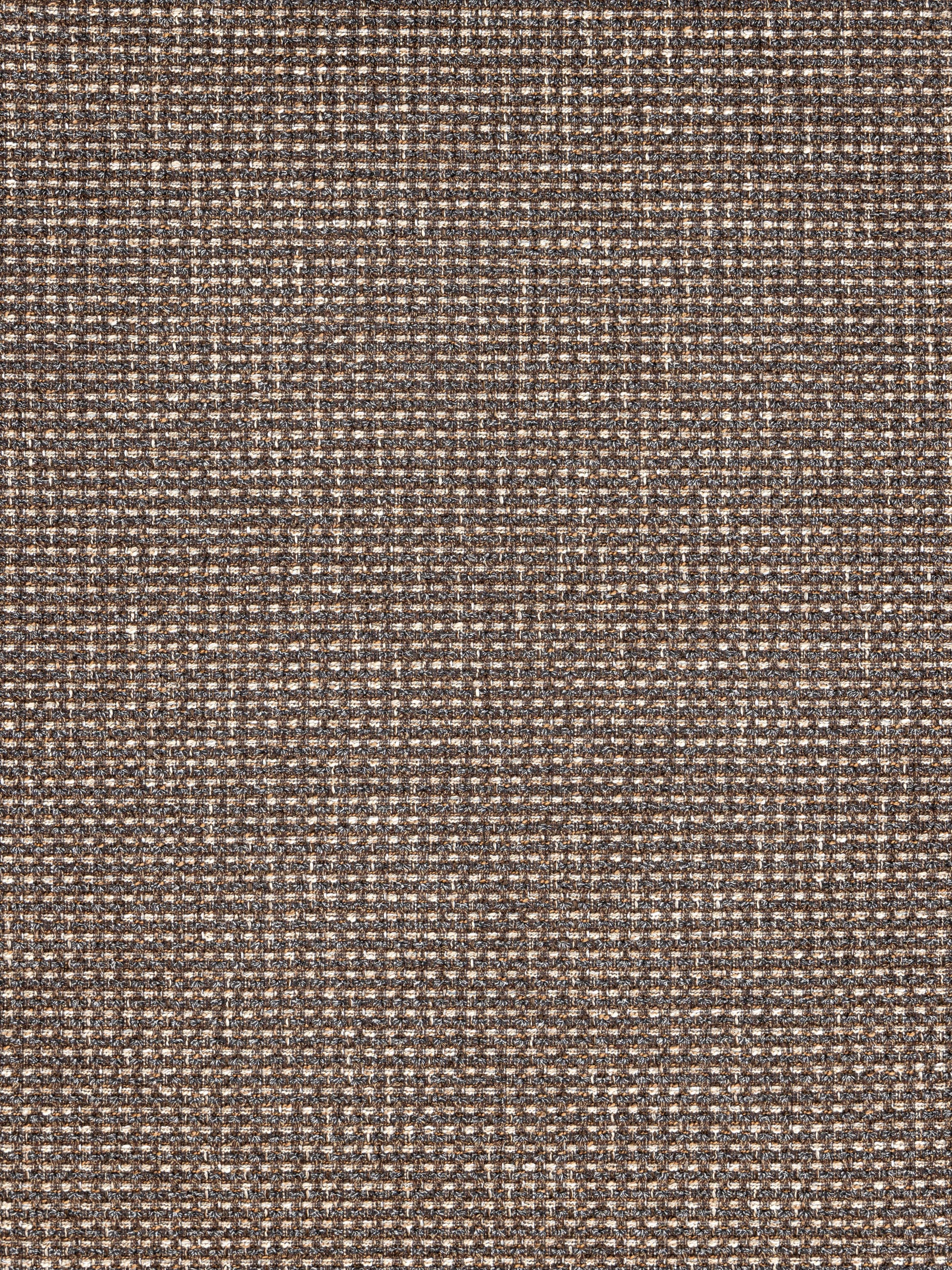 Brown and beige tweed fabric with tight weave and speckled texture, ideal for upholstery or apparel.