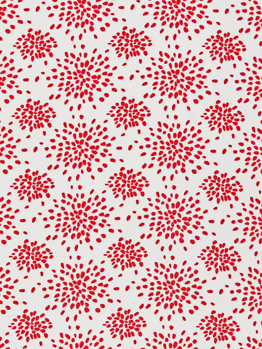 SCALAMANDRE  FIREWORKS COTTON PRINT FABRIC RED ON WHITE   - HN 000RF1020