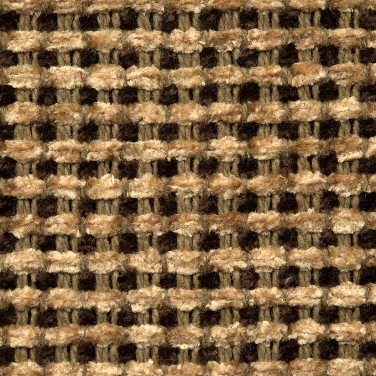 Close-up of beige and brown chenille fabric with a subtle textured weave.