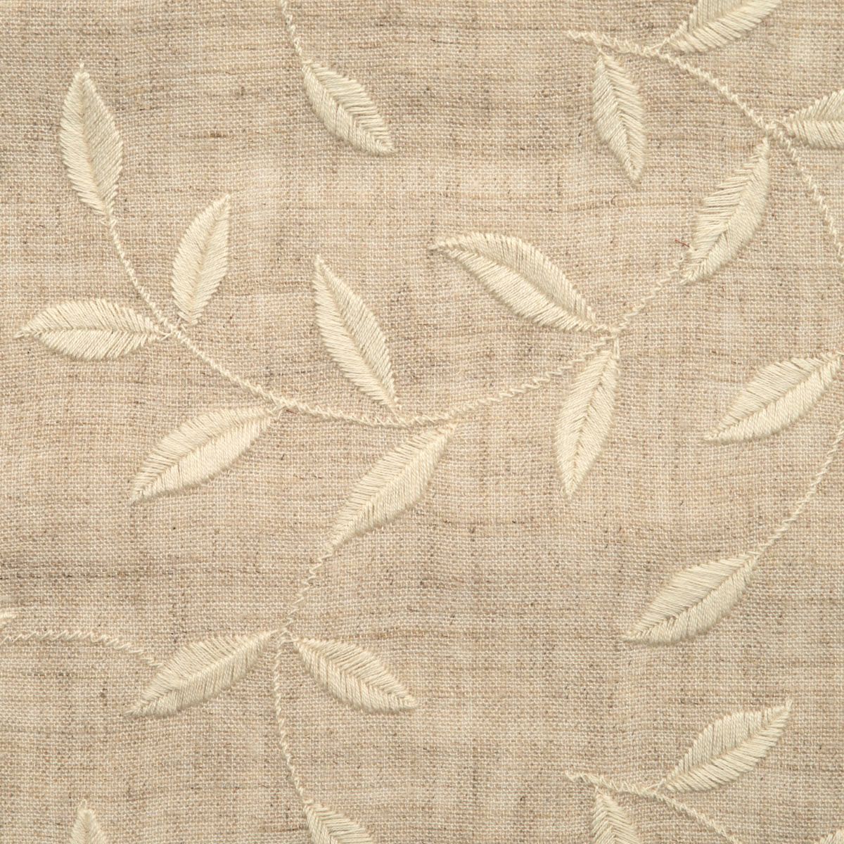 SCALAMANDRE OUTLET  FABRIC LEAF DANCE EMBROIDERED LINEN  FABRIC NATURAL , OFF-WHITE   - HN 00AWW0681