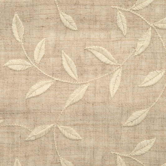 SCALAMANDRE OUTLET  FABRIC LEAF DANCE EMBROIDERED LINEN  FABRIC NATURAL , OFF-WHITE   - HN 00AWW0681 NEW SKU # HNW068100AW