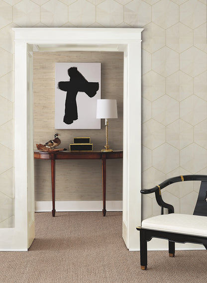 York Wallcoverings Grasscloth and Natural Resource Hexagram Wood Veneer Ivory Wallpaper Feature Wall Wood Veneer Whites and Off-Whites   - HO2101GV