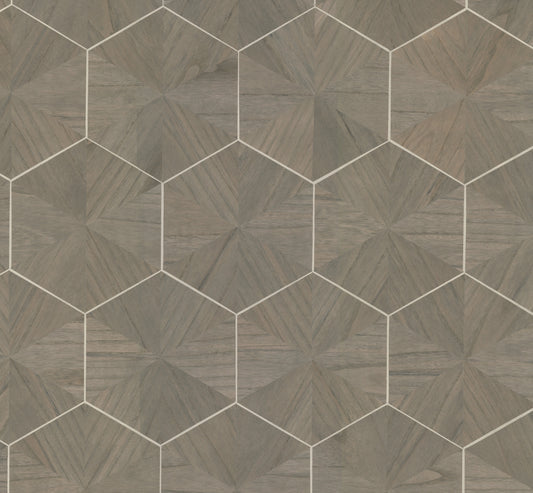 York Wallcoverings Grasscloth and Natural Resource Hexagram Wood Veneer Caper Wallpaper Feature Wall Wood Veneer Browns   - HO2102GV