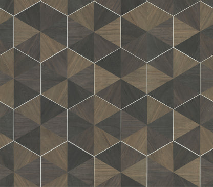 York Wallcoverings Traveler Hexagram Wood Veneer Brown and Black Wallpaper  Geometrics Browns   - HO2103