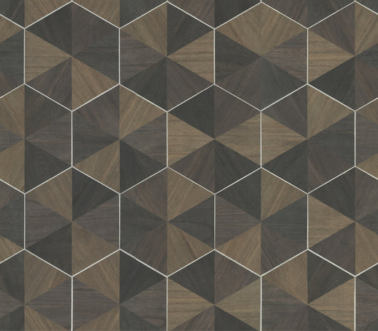 York Wallcoverings Grasscloth and Natural Resource Hexagram Wood Veneer Smoke Wallpaper Feature Wall Wood Veneer Browns   - HO2103GV