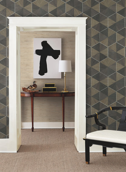 York Wallcoverings Grasscloth and Natural Resource Hexagram Wood Veneer Smoke Wallpaper Feature Wall Wood Veneer Browns   - HO2103GV
