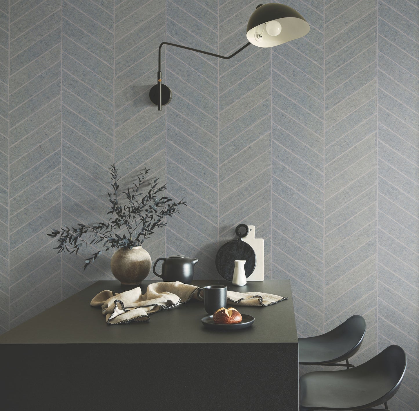 York Wallcoverings Grasscloth and Natural Resource Atelier Herringbone Lagoon Wallpaper Feature Wall Grasscloth Greys   - HO2106GV