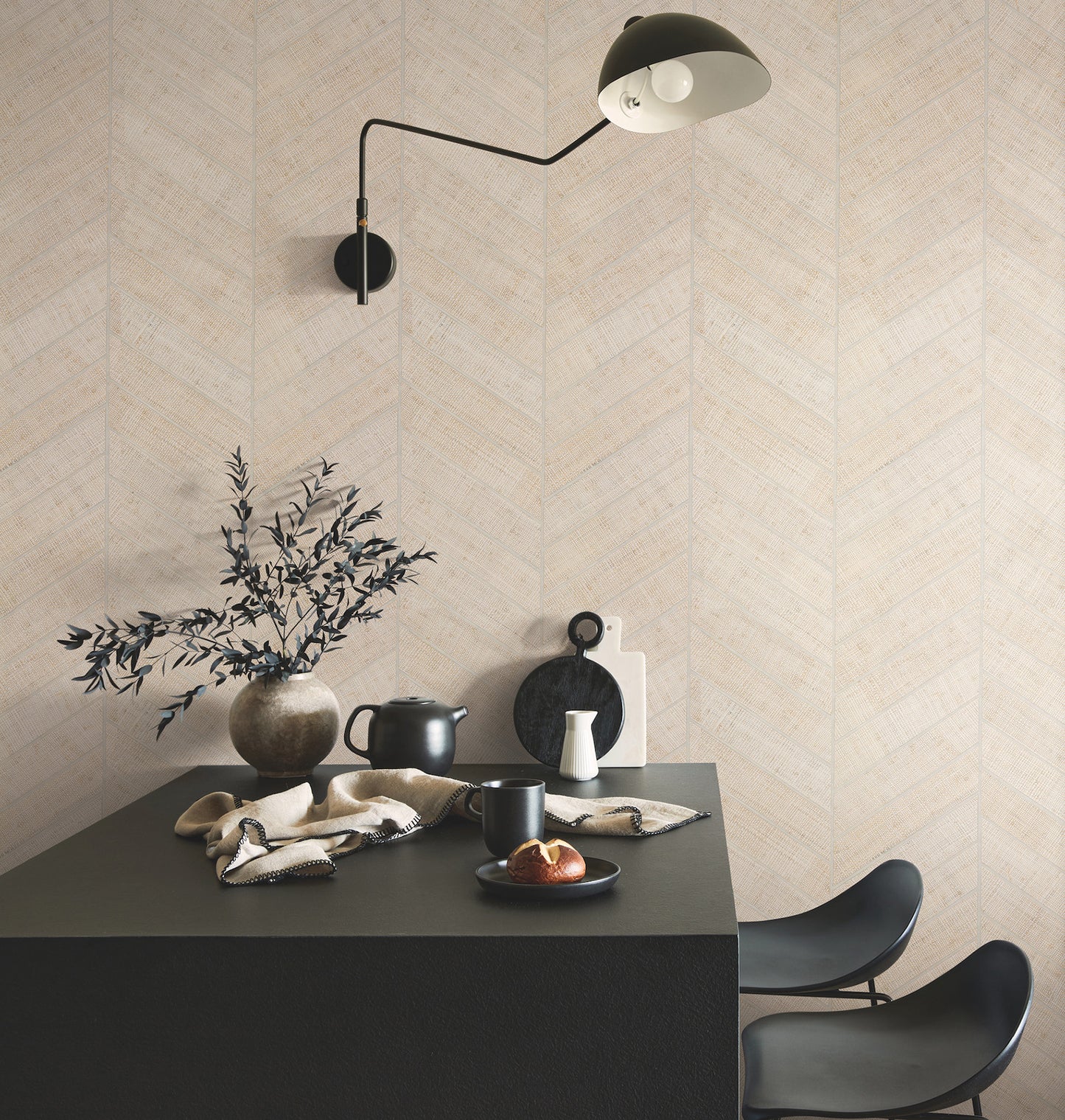 York Wallcoverings Grasscloth and Natural Resource Atelier Herringbone White Wallpaper Feature Wall Grasscloth Whites and Off-Whites   - HO2108GV