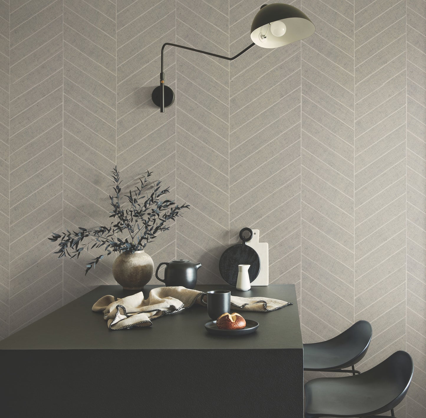 York Wallcoverings Grasscloth and Natural Resource Atelier Herringbone Linen Wallpaper Feature Wall Grasscloth Browns   - HO2109GV