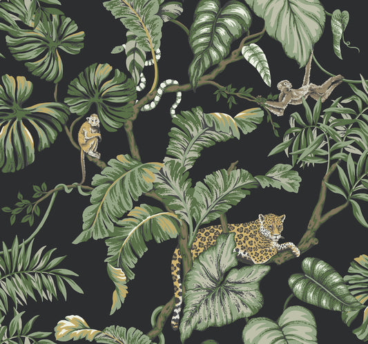York Wallcoverings Traveler Jungle Cat Black Wallpaper  Animals Blacks   - HO2143