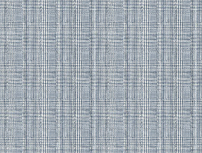 Blue plaid wallpaper with light and dark blue checks.