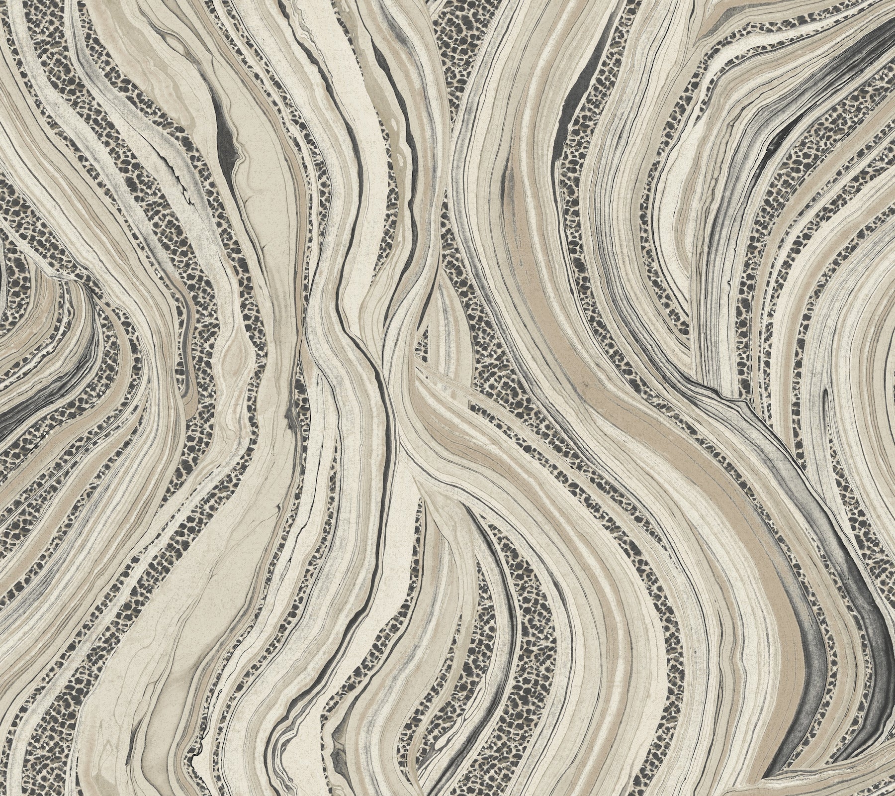 Neutral beige and taupe cheetah-print linen wallpaper with a flowing streaming pattern and subtle texture.