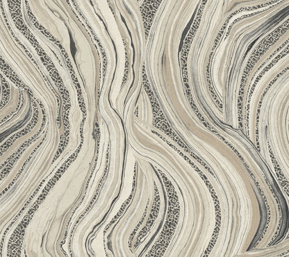 Neutral beige and taupe cheetah-print linen wallpaper with a flowing streaming pattern and subtle texture.