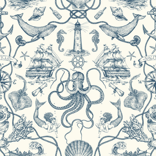 York Wallcoverings York Wallcoverings Deep Sea Toile Blue Wallpaper  Toile Blues   - HO3361