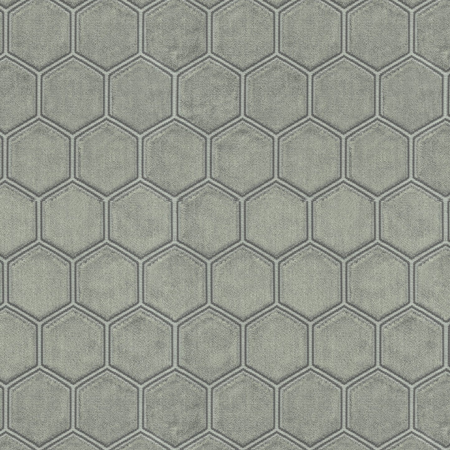 Grey & silver velvet fabric with a honeycomb hexagon pattern and textured surface.