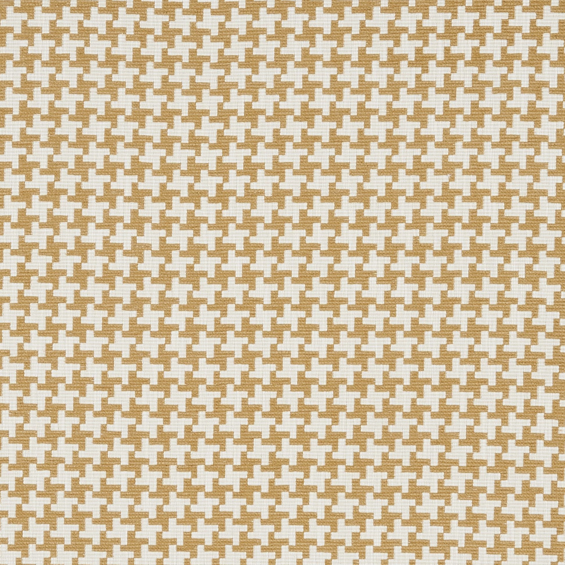 Yellow, mustard and cream houndstooth woven chenille fabric pattern, suitable for upholstery.