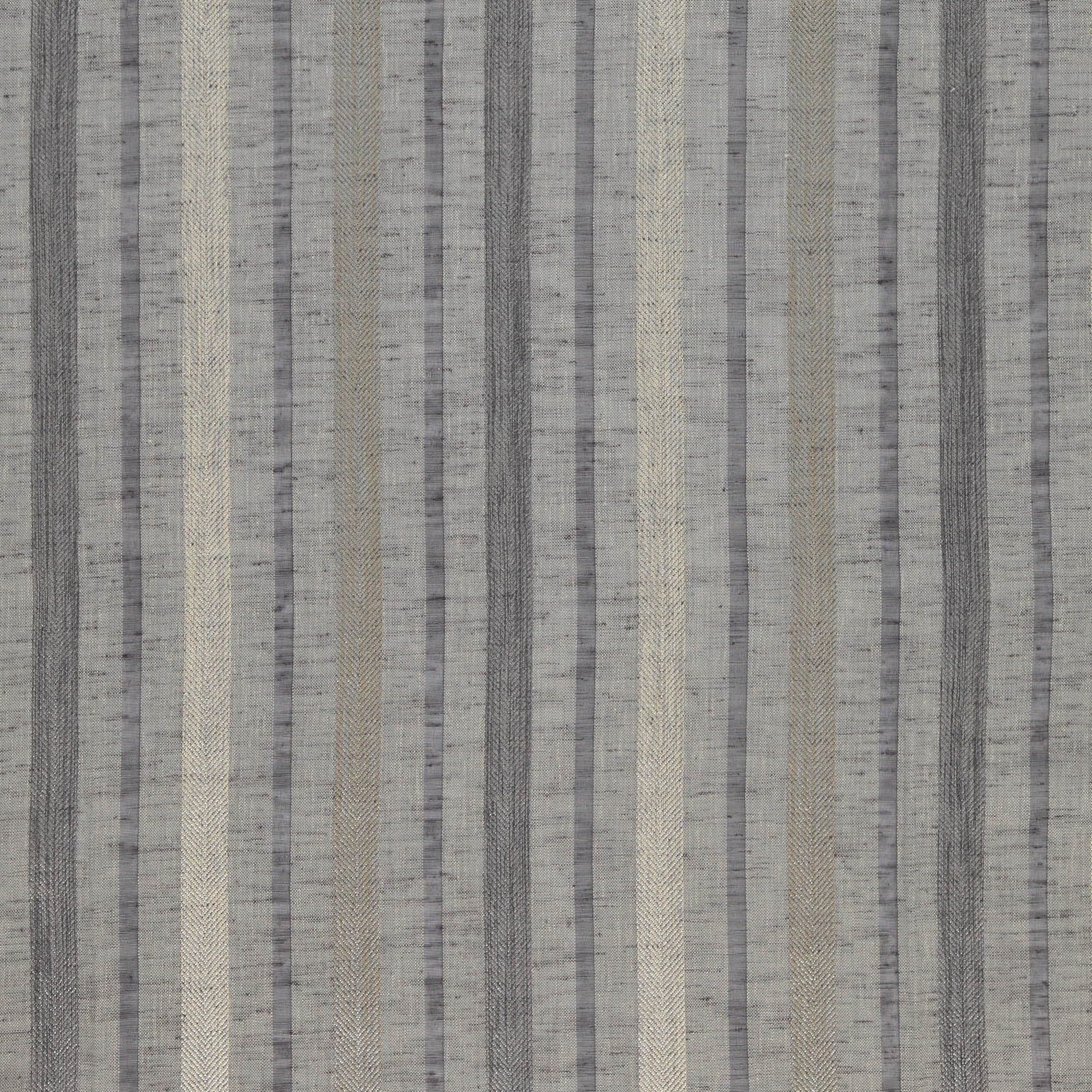 Brown striped woven fabric with linen texture and sheer quality, suitable for upholstery or drapery; double width.