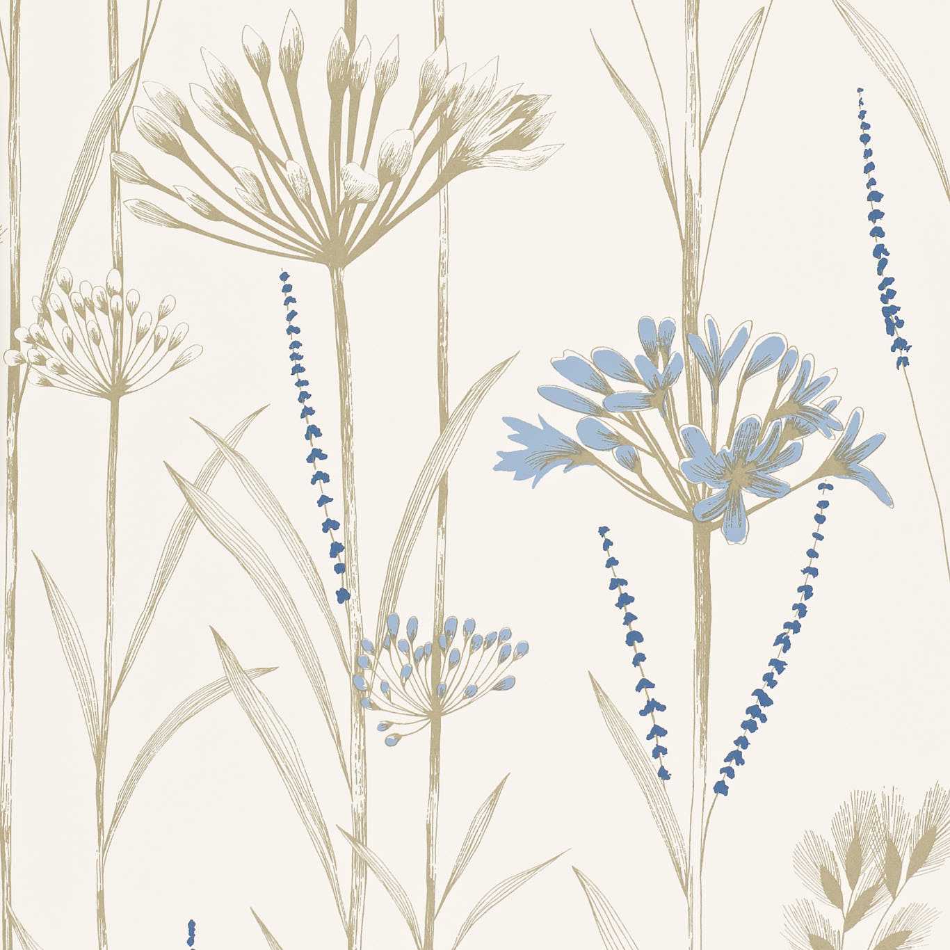 HARLEQUIN Gardinum Wallpaper Leaves , Trees Chalk,Wedgewood,Gold  Rotary Printed Wallpaper - HPOW110557