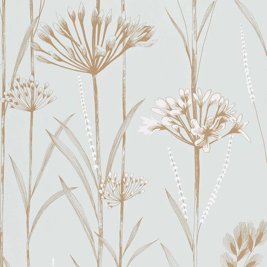 HARLEQUIN Gardinum Wallpaper Leaves , Trees Seafoam,Chalk,Gold  Rotary Printed Wallpaper - HPOW110558