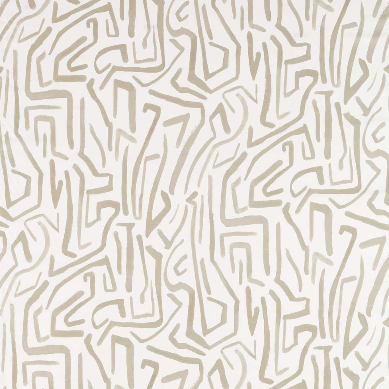 Abstract taupe maze-like lines on a cream background; modern fabric pattern.