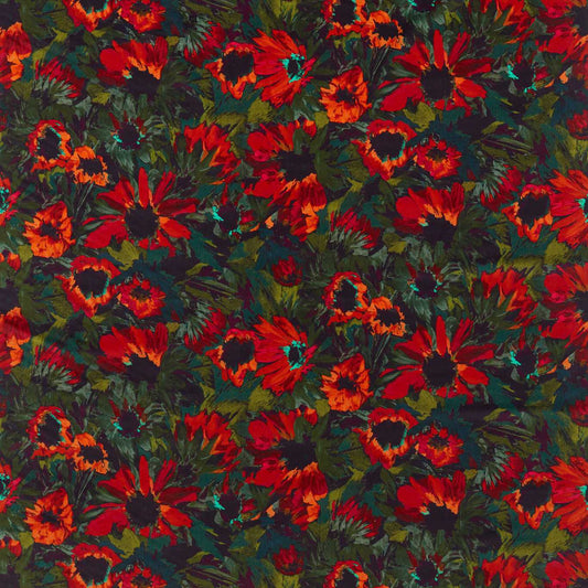 HARLEQUIN Helianthus Fabric Contemporary, Floral Vermillion,Harissa,Fig Leaf   - HQN2121075