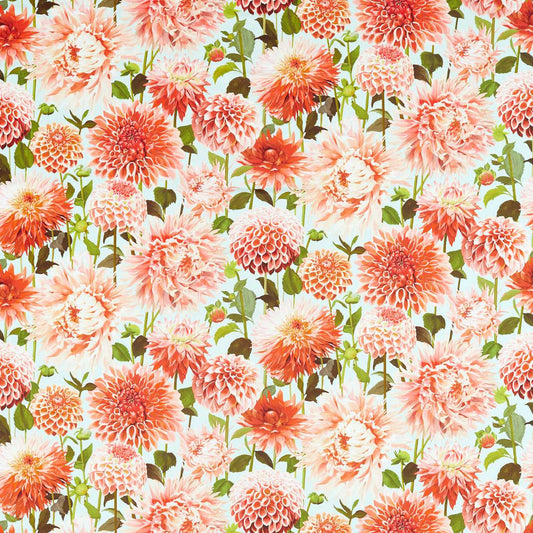 HARLEQUIN Dahlia Fabric Contemporary, Floral Coral,Fig Leaf,Sky   - HQN2121083