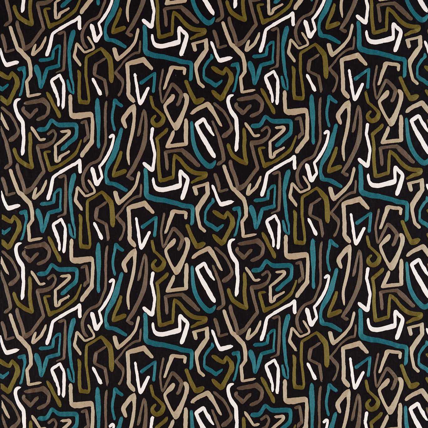 HARLEQUIN Synchronic Fabric Abstract , Graphic Black Earth,Bleached Coral,Moss   - HQN2133872