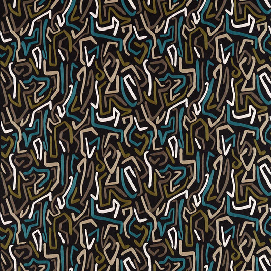 HARLEQUIN Synchronic Fabric Abstract , Graphic Black Earth,Bleached Coral,Moss   - HQN2133872