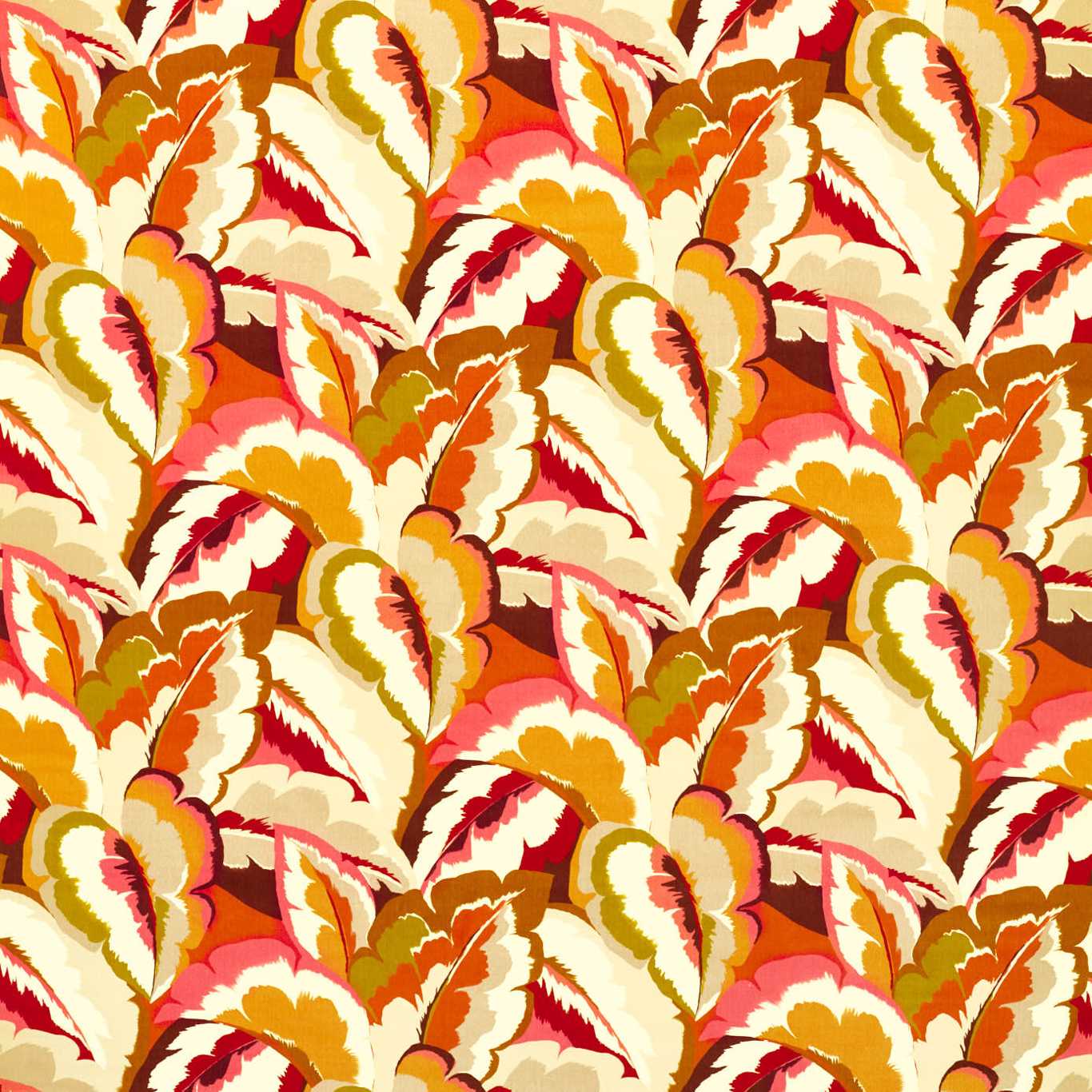 Harlequin Calathea Fabric Leaves , Trees Amber Light,Brazilian Rosewood,Pomegranate,Shiitake   - HQN3121136