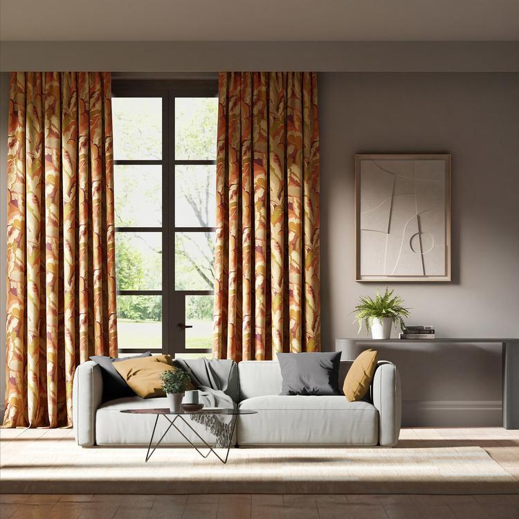 Harlequin Calathea Fabric Leaves , Trees Amber Light,Brazilian Rosewood,Pomegranate,Shiitake   - HQN3121136