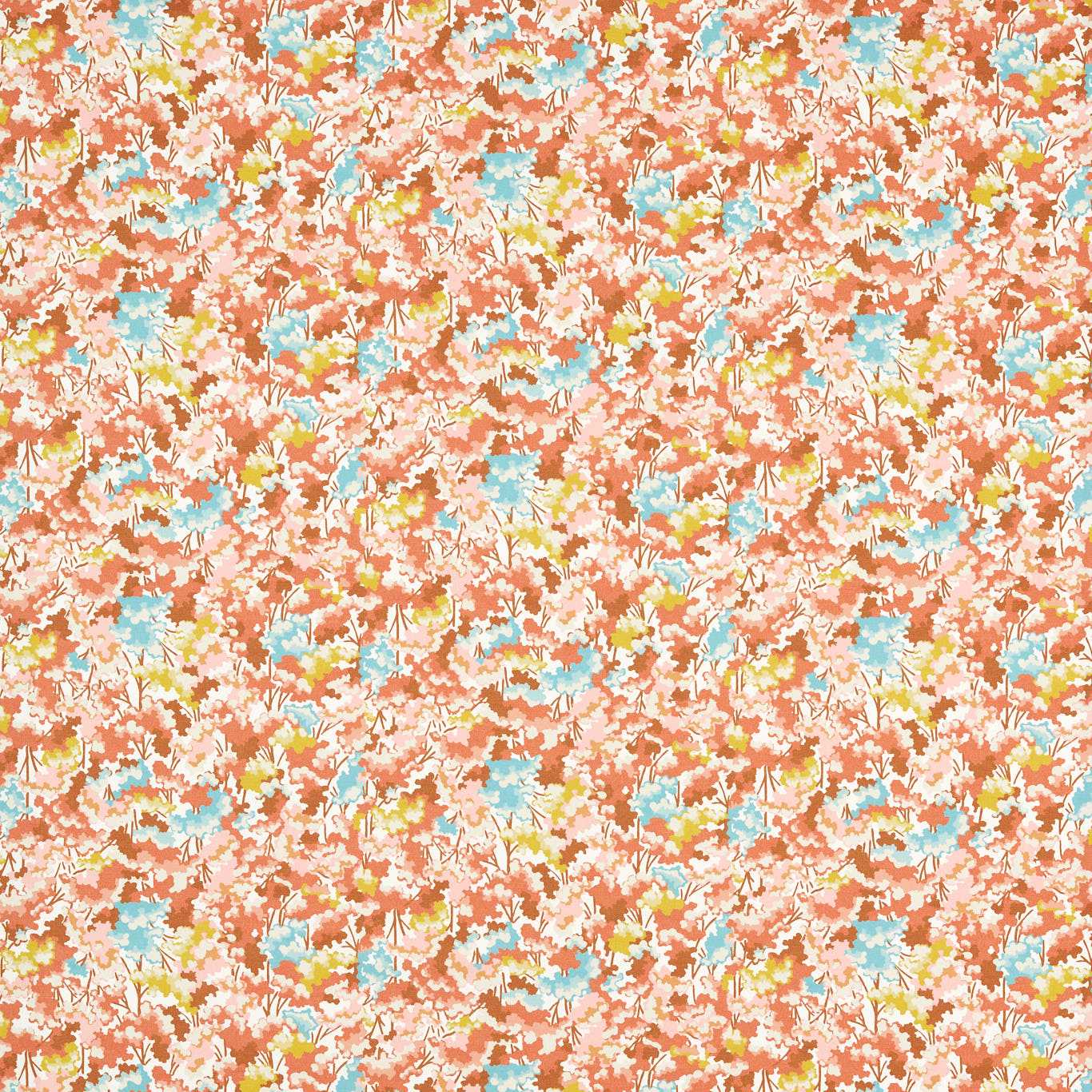 HARLEQUIN Tree Tops Fabric Leaves , Trees Baked Terracotta,Azul,Honey   - HRTF121254