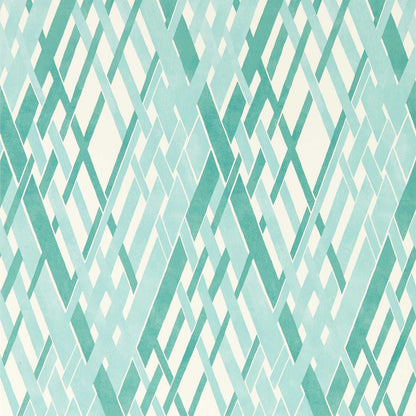 Teal, aqua & white diagonal chevron repeating pattern for wallpaper.