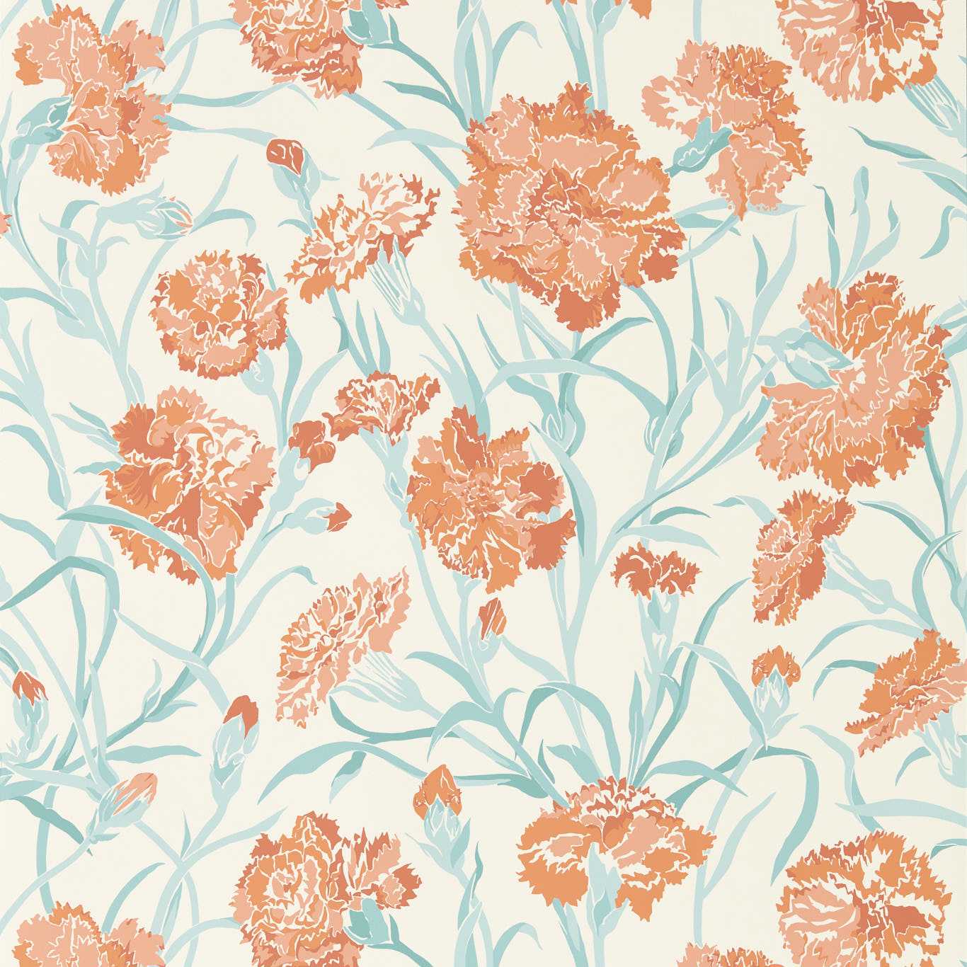 HARLEQUIN Fleur de Joie Wallpaper Contemporary, Floral Paprika,Aqua,Soft Focus  Rotary Wide Width - HRTW113132
