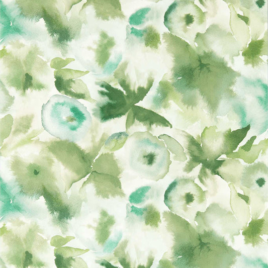 HARLEQUIN Flores Wallpaper Contemporary, Floral Clover,Kelly,Aqua  Gravure - Wide Width - HRTW113137