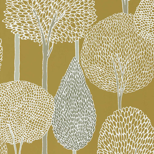 HARLEQUIN Silhouette Wallpaper Leaves , Trees Ochre,Taupe  Rotary Printed Wallpaper - HRTW113140