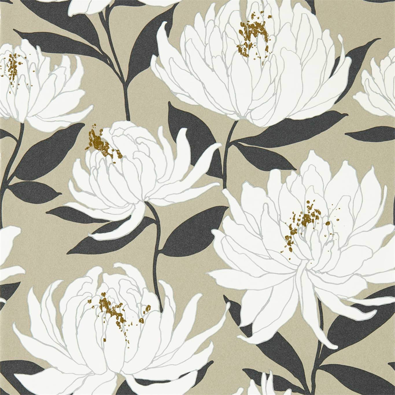 HARLEQUIN Sebal Wallpaper Contemporary, Floral Platinum,Ebony  Gravure Printed Wallpaper - HSAW112130