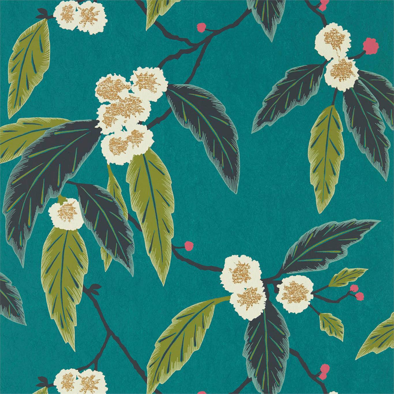 HARLEQUIN Coppice Wallpaper Leaves , Trees Peacock,Azalea,Midnight  Rotary Wide Width Printed Wallpaper - HSAW112132