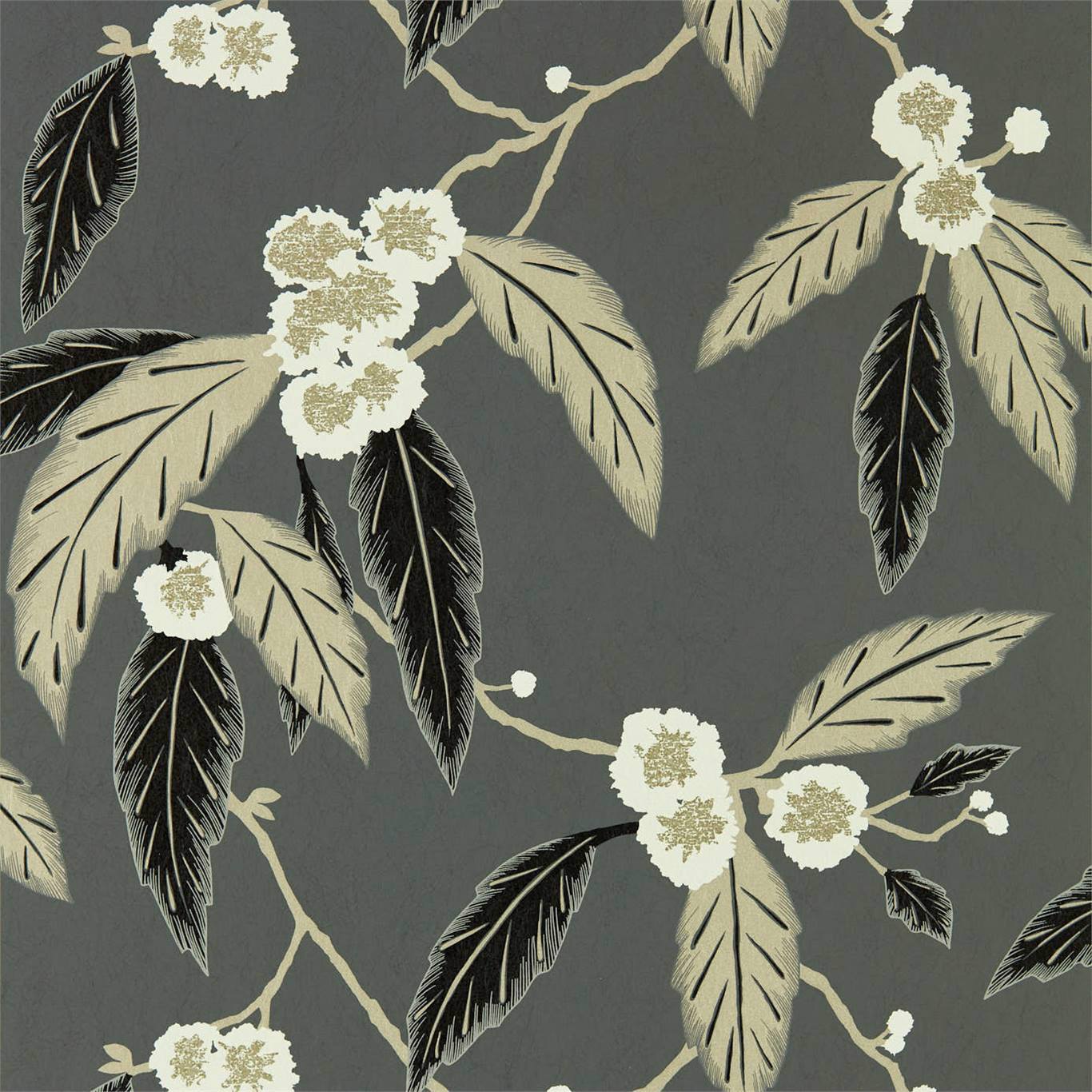 HARLEQUIN Coppice Wallpaper Leaves , Trees Ebony,Putty,Snow  Rotary Wide Width Printed Wallpaper - HSAW112136
