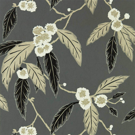 HARLEQUIN Coppice Wallpaper Leaves , Trees Ebony,Putty,Snow  Rotary Wide Width Printed Wallpaper - HSAW112136