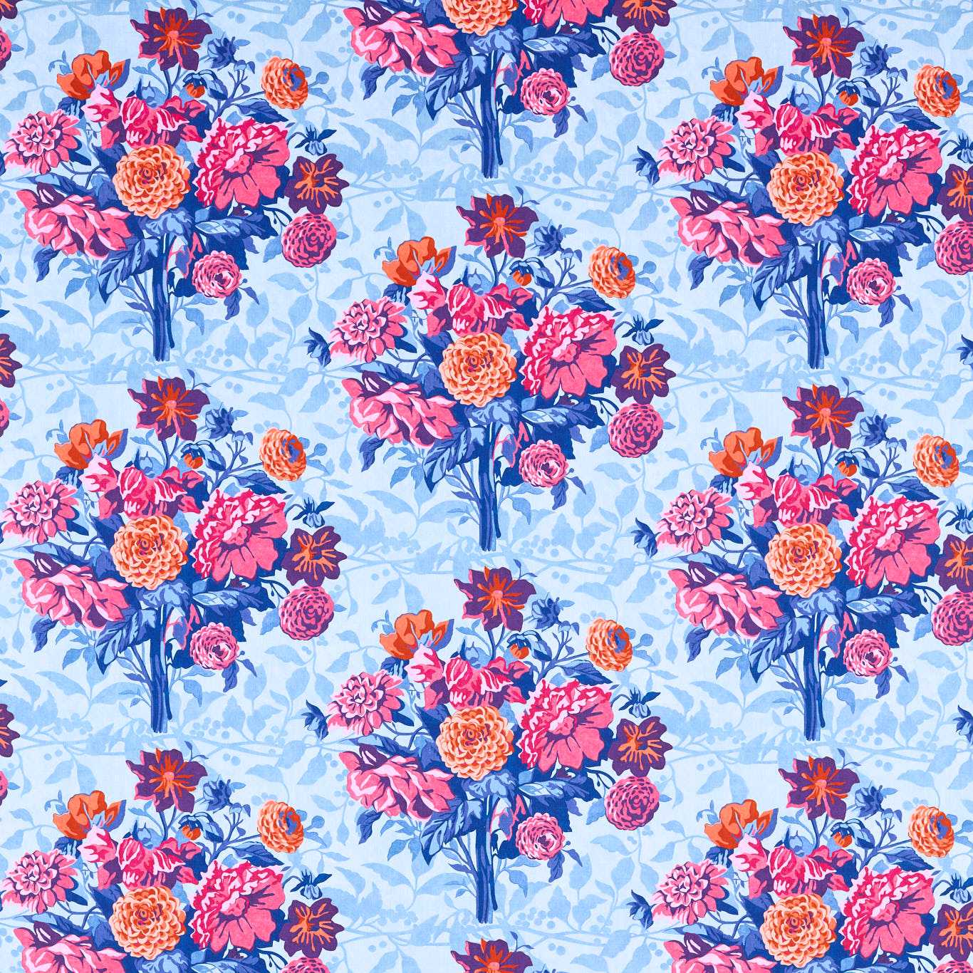 HARLEQUIN Dahlia Bunch Fabric Contemporary, Floral Lapis,Carnelian,Spinel   - HSRF121172