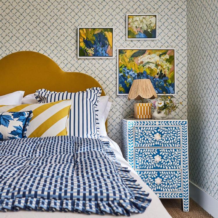 Harlequin x Sophie Robinson Basket Weave fabric in Lapis/Sky featuring a subtle geometric pattern on premium 100% cotton textile for upholstery, curtains, blinds, and home décor, available from Primoends